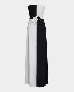 Cassia Strapless Two-Tone Floral Applique Gown