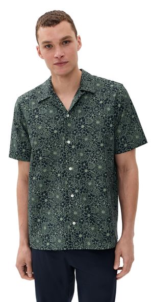 Rhone State of Mind Camp Collar Shirt True Navy/Green Sage Floral S