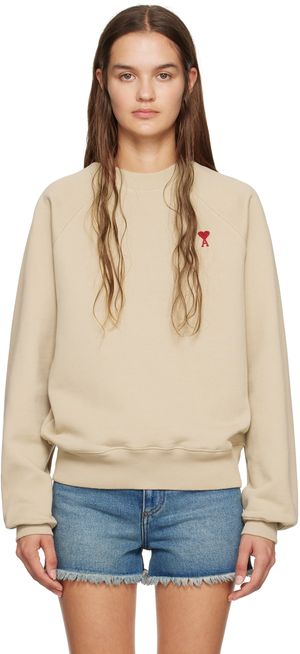 AMI Paris Pull molletonné taupe à logo Ami de cœur