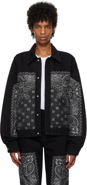 AMIRI Black & Gray Bandana Jacquard Denim Jacket