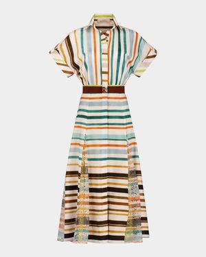 Odila Striped Godet Midi Shirtdress