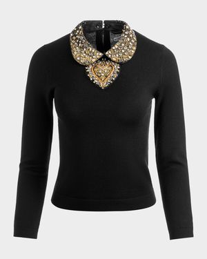 Porla Embellished Collared Pullover
