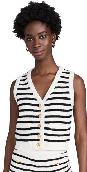 English Factory Striped Knit Vest Ivory/Black XS