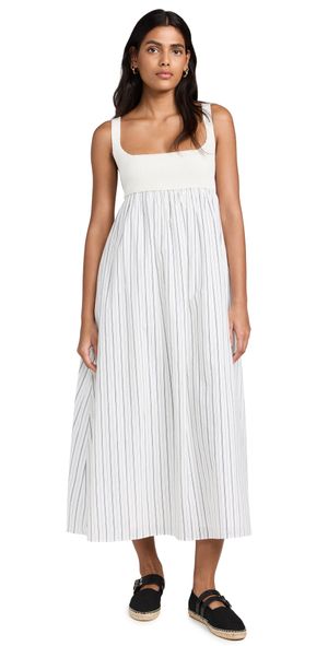 English Factory Tie Back Knit Combo Striped Dress Off White/Navy M