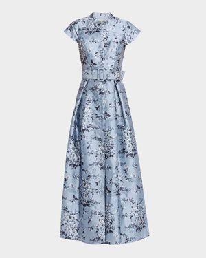 Marta Pleated Floral-Print Mikado Gown