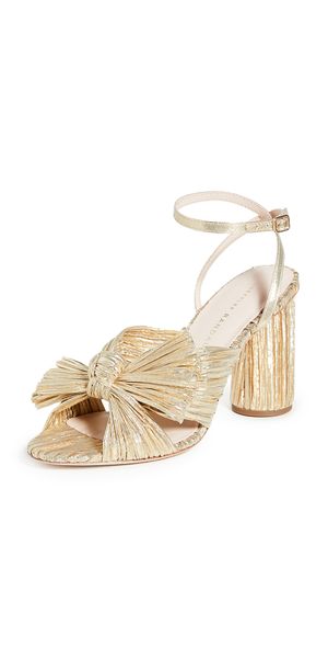 Loeffler Randall Camellia Gold Pleated Bow Heel with Ankle Strap Gold 11.5
