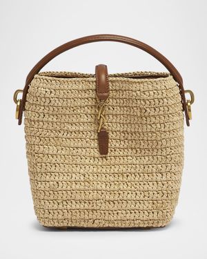 Le 37 Mini YSL Bucket Bag in Raffia and Leather