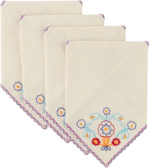 Bode Four-Pack Off-White Garden Party Cocktail Napkins