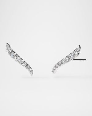18K White Gold Vela French-Cut Pave Diamond Climber Earrings