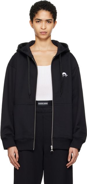 Marine Serre Black Moon Logo Fleece Zipped Hoodie