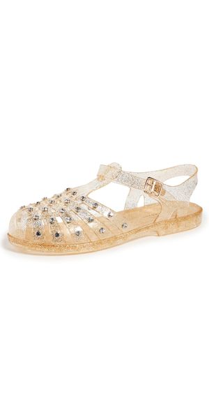Loeffler Randall Rhys Jelly Sandals with Studs Champagne 10
