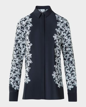 Daisy Print Button Down Silk Blouse