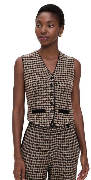 Guest in Residence Houndstooth Tailored Cashmere Vest Black/Dune L