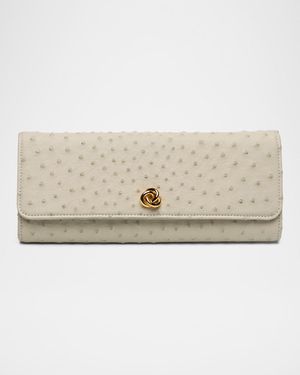Robbie Ostrich Leather Flap Clutch Bag