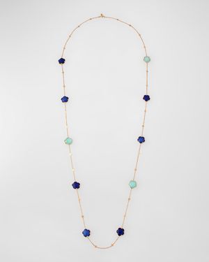 Ton Joli 18K Rose Gold Turquoise and Lapis Lazuli Doublet Long Necklace, 40"L