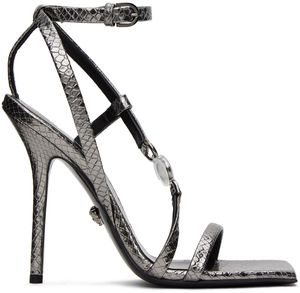 Versace Gunmetal Crystal Medusa '95 Heeled Sandals