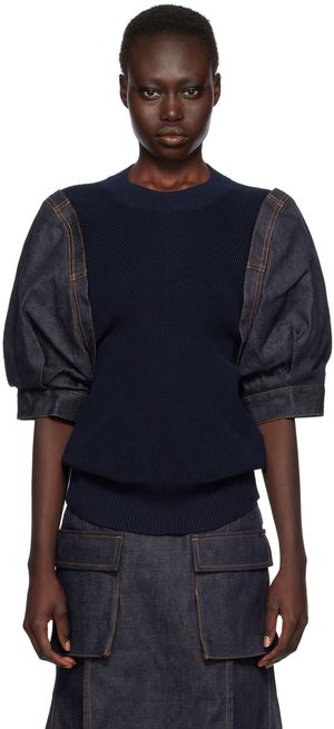 sacai Navy Paneled Sweater