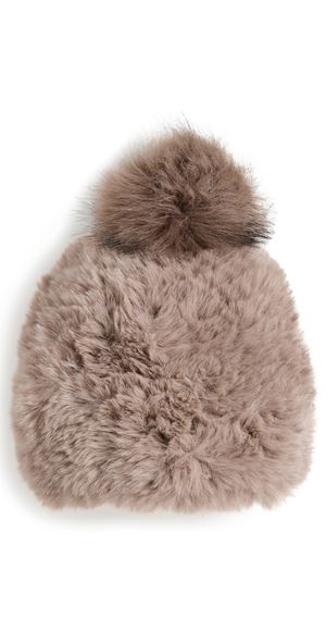 Jocelyn Faux Beanie with Faux Pom Ivory One Size