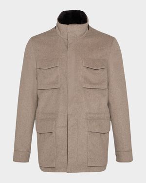 Men's Fabric Jacket With Lamb Shearling Collar