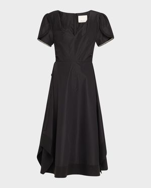 V-Neck Tulip-Sleeve Midi Dress