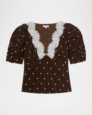 Lazara Lace-Trim Polka Dot Top