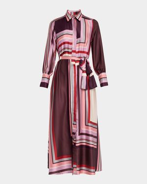 Herminia Geometric Stripe Maxi Shirtdress