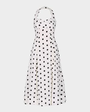 Seraphina Pleated Polka Dot Halter Midi Dress