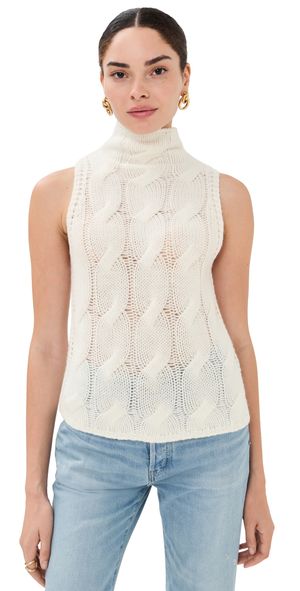 Sablyn Salvia Sleeveless Cashmere Cable Turtleneck Gardenia S
