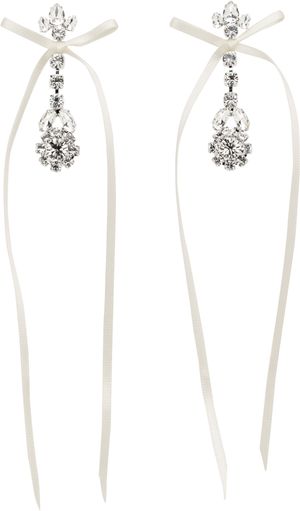 Simone Rocha Silver & White Victorian Bow Ribbon Drip Earrings