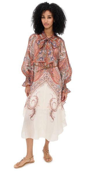 Zimmermann Rhiannon Tie Neck Midi Dress Cream Paisley 1