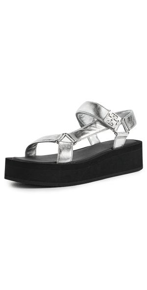 Tory Burch Mellow Platform Sandals Silver/Perfect Black 7.5
