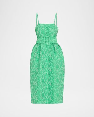 Artichoke Floral Jacquard Midi Dress With Belt