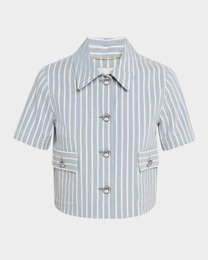 Marseille Hickory Striped Denim Crop Shirt Jacket
