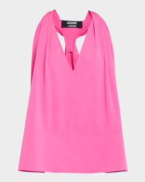 Le Norma V-Neck Gathered Tank Top
