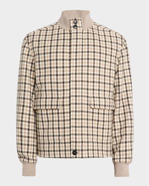 Men's Cashmere Check Hidden-Zip Chore Jacket