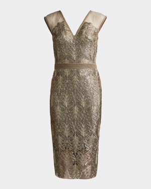 Sequined Lace Knee-Length Dress