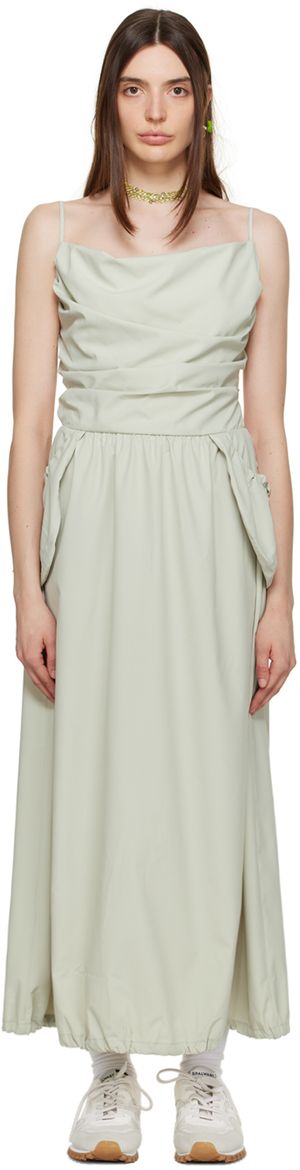OPEN YY Green Gathered Midi Dress