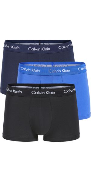 Calvin Klein Underwear Cotton Stretch 3-Pack Low Rise Trunks Black/Blue Shadow/Cobalt Water XL