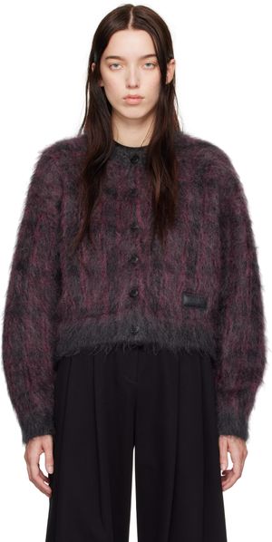 Alexander Wang Cardigan rose et noir en à motif écossais en tricot jacquard