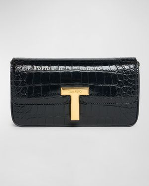 Wallis Stamped Crocodile Leather Mini Chain Shoulder Bag