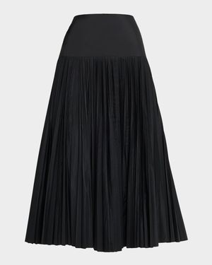 Pleated Poly Taffeta Midi Skirt