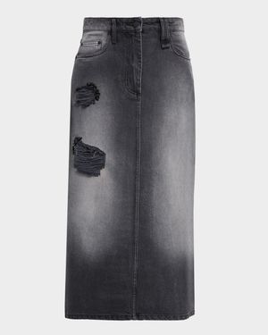 Embellished Denim Kick Back Midi Skirt