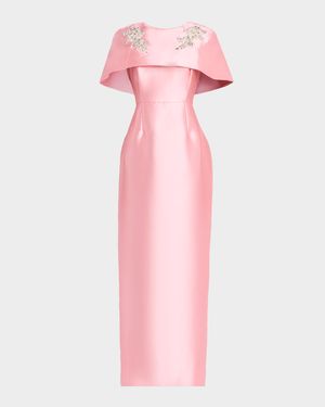 Eve Embellished Capelet Silk Twill Gown