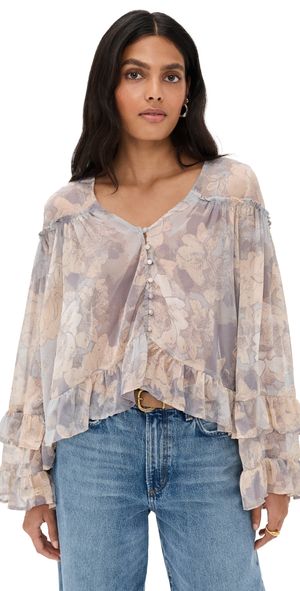 Free People Day Dreaming Blouse Stone Combo XL