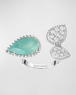 Serpent Boheme White Gold 3-Motif Diamond and Aquaprase Ring, EU 52 / US 6