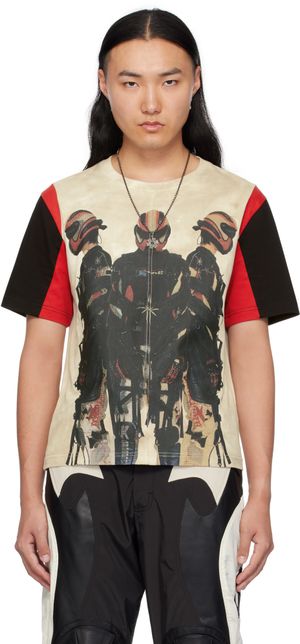 KUSIKOHC T-shirt blanc cassé à image et à texte imprimé