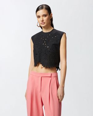 Pinko - Crop top avec broderie ajourée et cristaux - Taille 44 - Noir