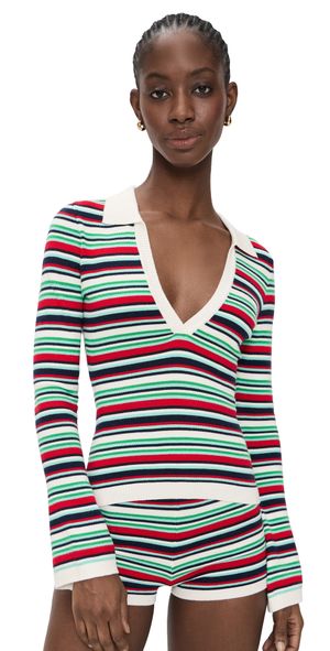 Seven Wonders Xyla Collared Long Sleeve Knit Top Xyla Stripe XL