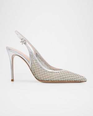 95mm Itaca Metallic Leather and Mesh Slingback Pumps