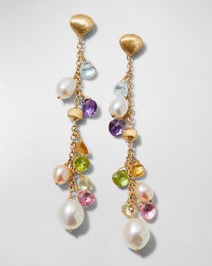 18K Yellow Gold Paradise Gemstone Earrings with Pearls